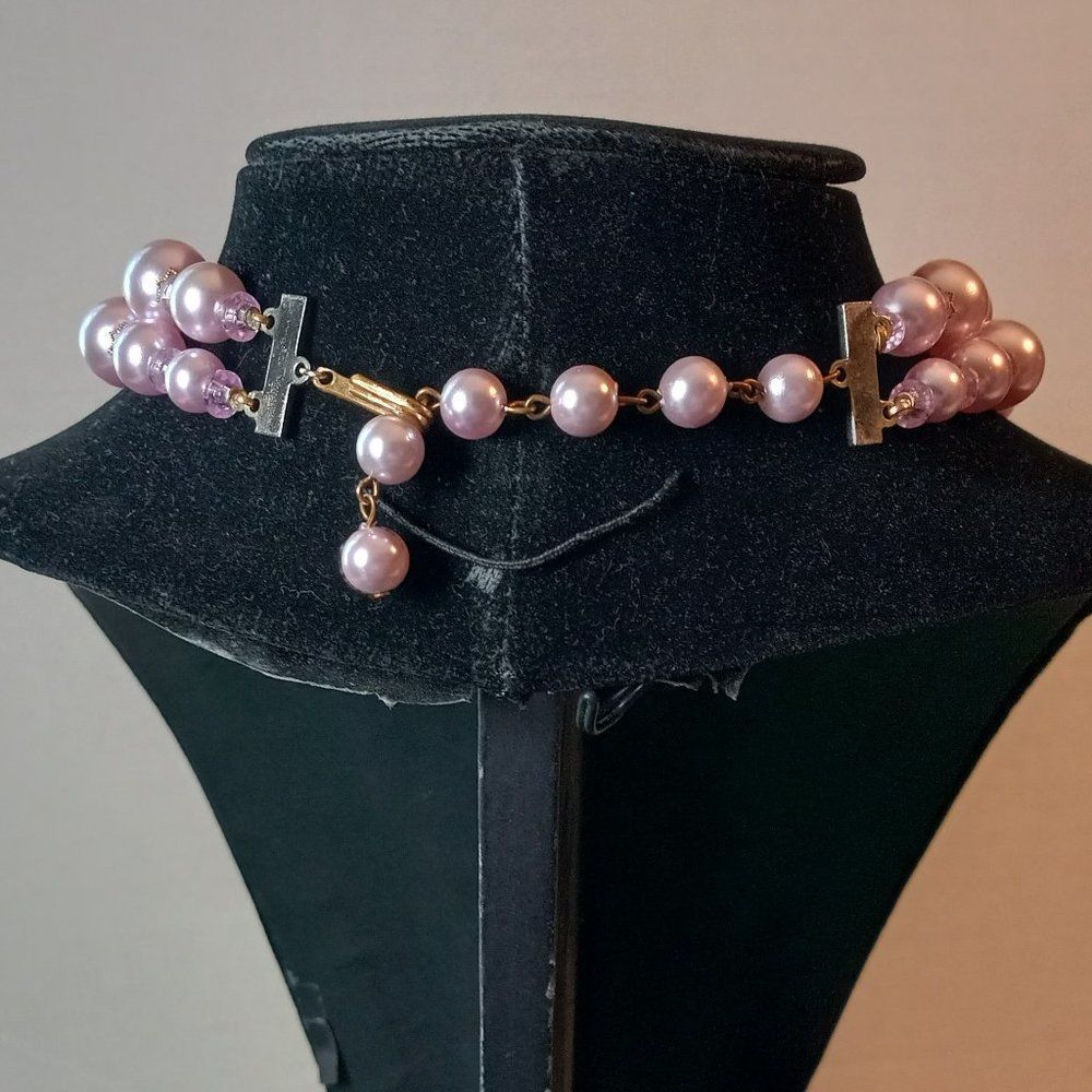 Pink Double Strand Faceted Iridescent Necklace Prom Wedding Special Event - Picture 2 of 7